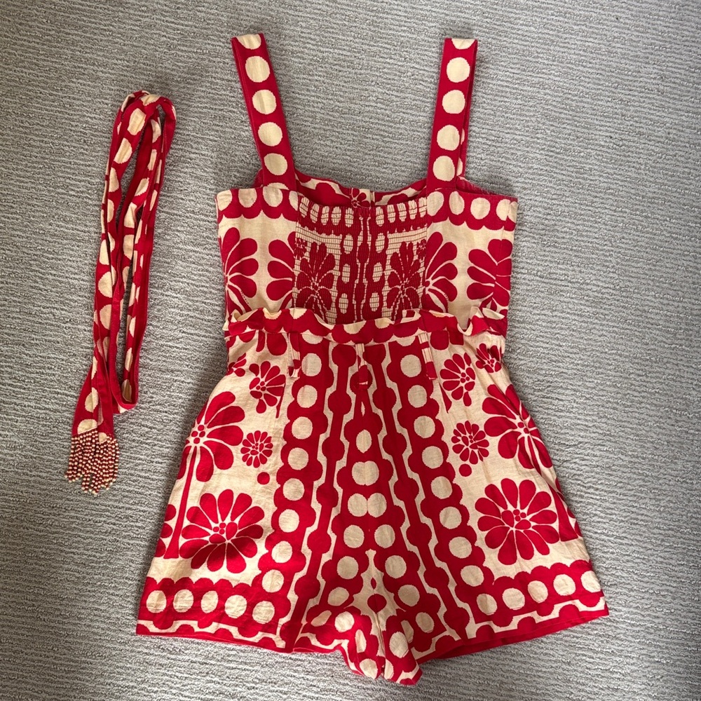 FARM Rio Red and Cream Floral & Polka Dot Short Jumpsuit - Picture 8 of 9